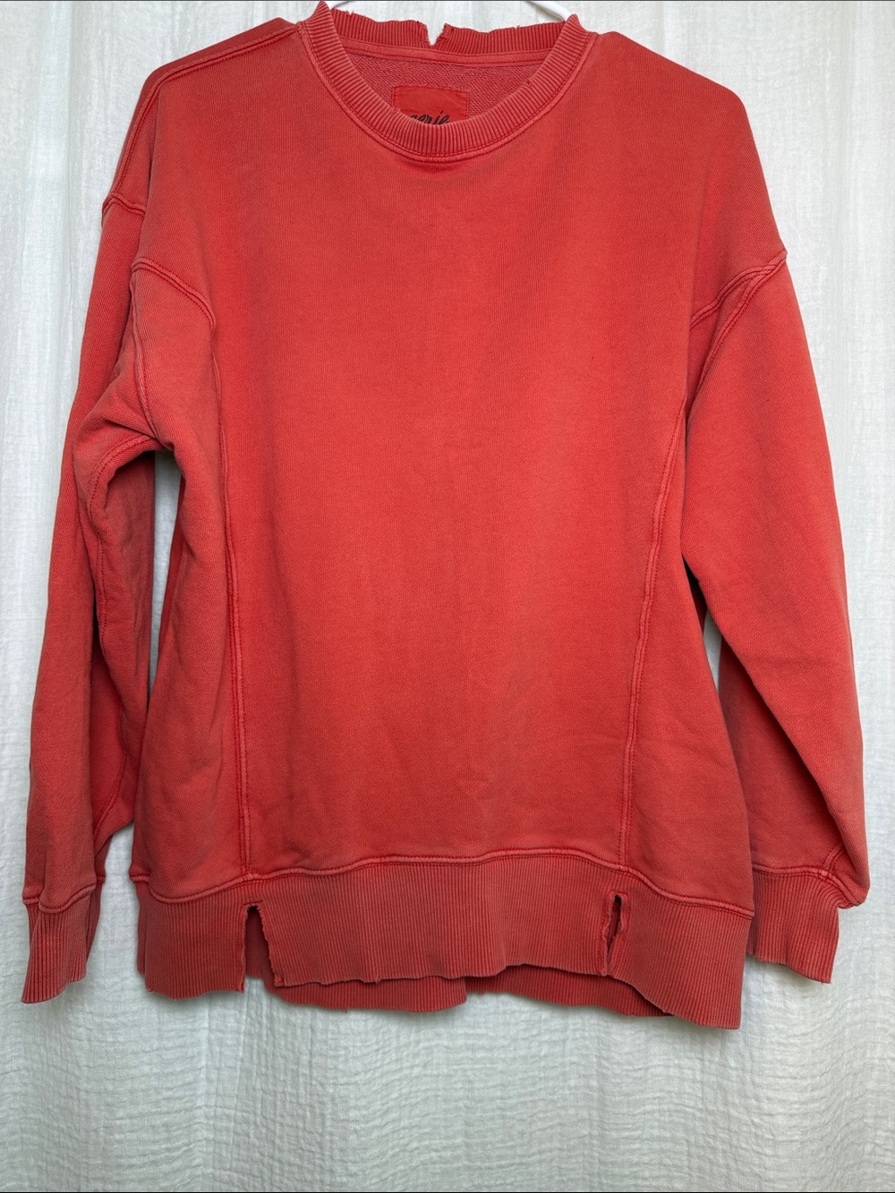 Aerie Go-To Distressed Crewneck Sweatshirt - Coral/Orange Flare (XXS)